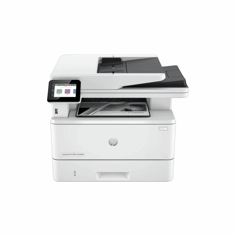 HP LaserJet Pro 4104fdw (2Z634A) – Business Monochrome Laser Printer with Fax, ADF, Duplex Printing, Wi-Fi, Network, Duplex Scanning, 3 Year Warranty - Front View